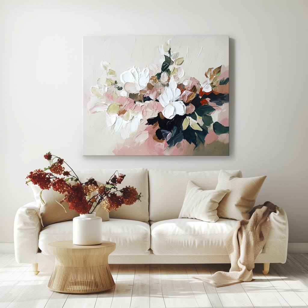 Soft Blooming - Textured Floral Canvas Wall Art Modern Palette Knife Flower Painting