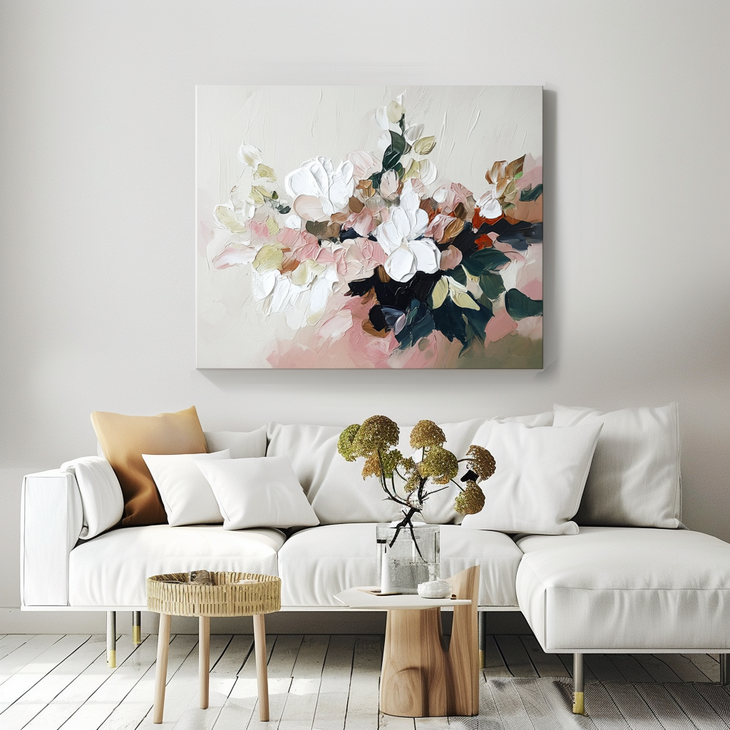Soft Blooming - Textured Floral Canvas Wall Art Modern Palette Knife Flower Painting