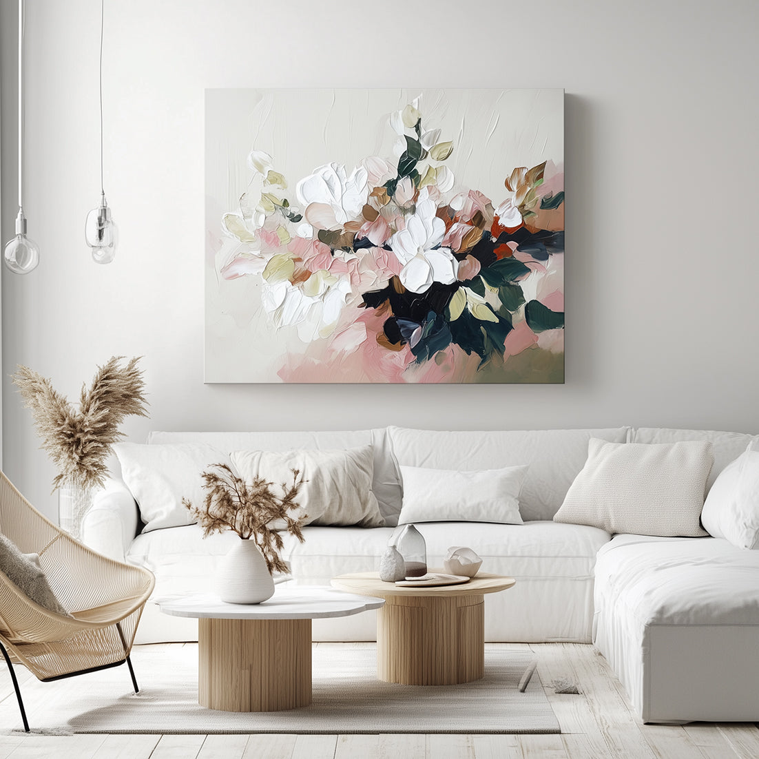 Soft Blooming - Textured Floral Canvas Wall Art Modern Palette Knife Flower Painting