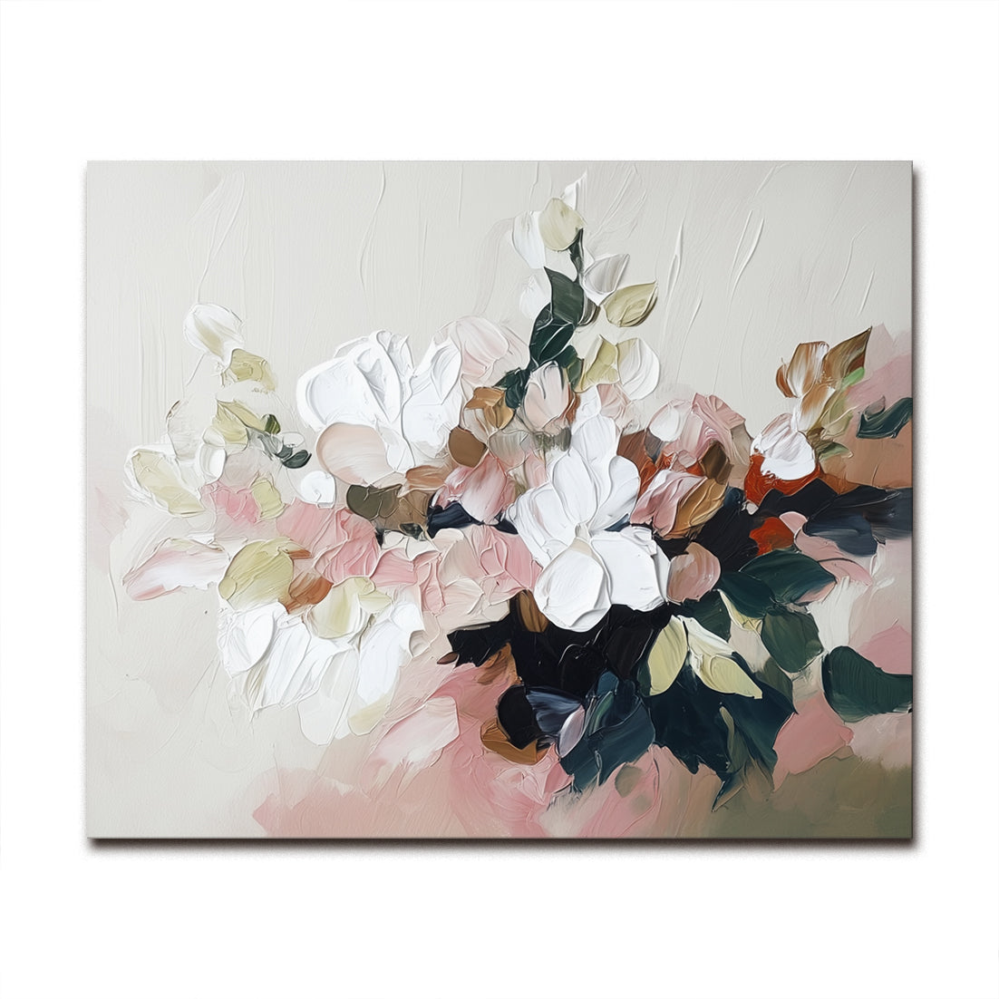 Soft Blooming - Textured Floral Canvas Wall Art Modern Palette Knife Flower Painting