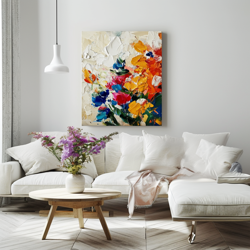 Color Symphony – Abstract Palette Knife Flower Canvas Textured Wall Art Vertical Decor