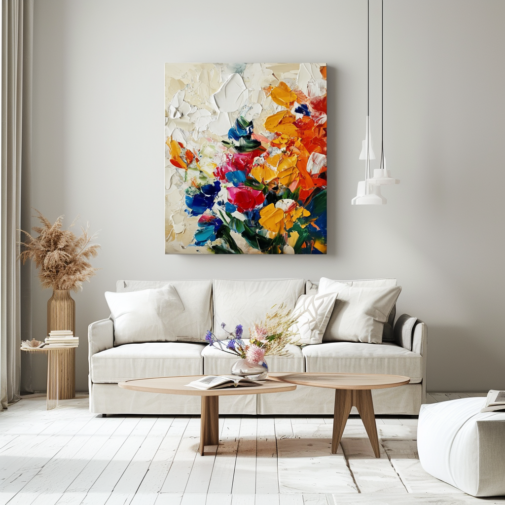 Color Symphony – Abstract Palette Knife Flower Canvas Textured Wall Art Vertical Decor