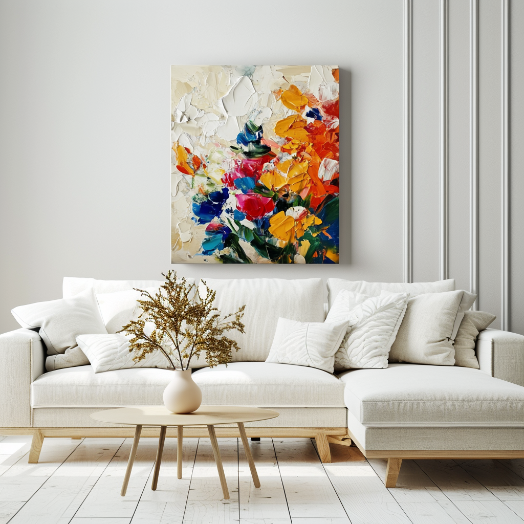 Color Symphony – Abstract Palette Knife Flower Canvas Textured Wall Art Vertical Decor