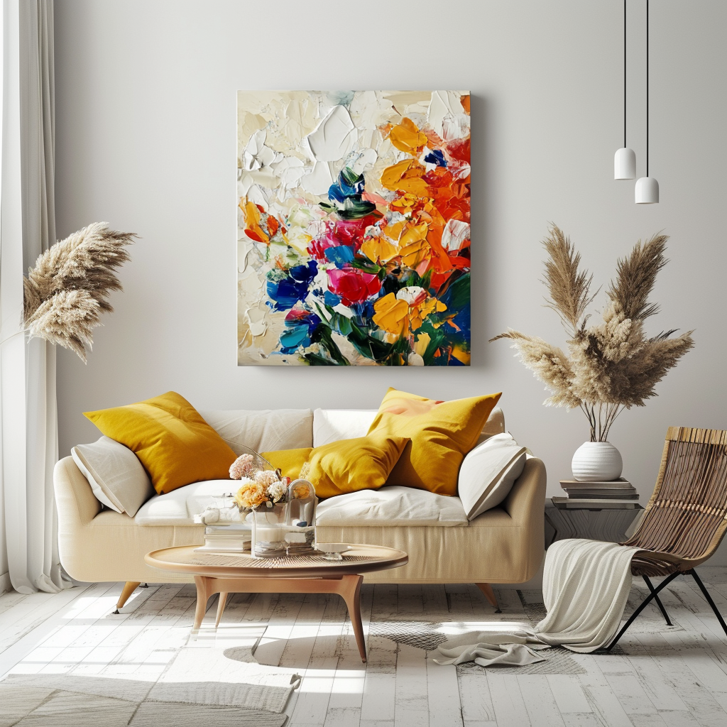 Color Symphony – Abstract Palette Knife Flower Canvas Textured Wall Art Vertical Decor