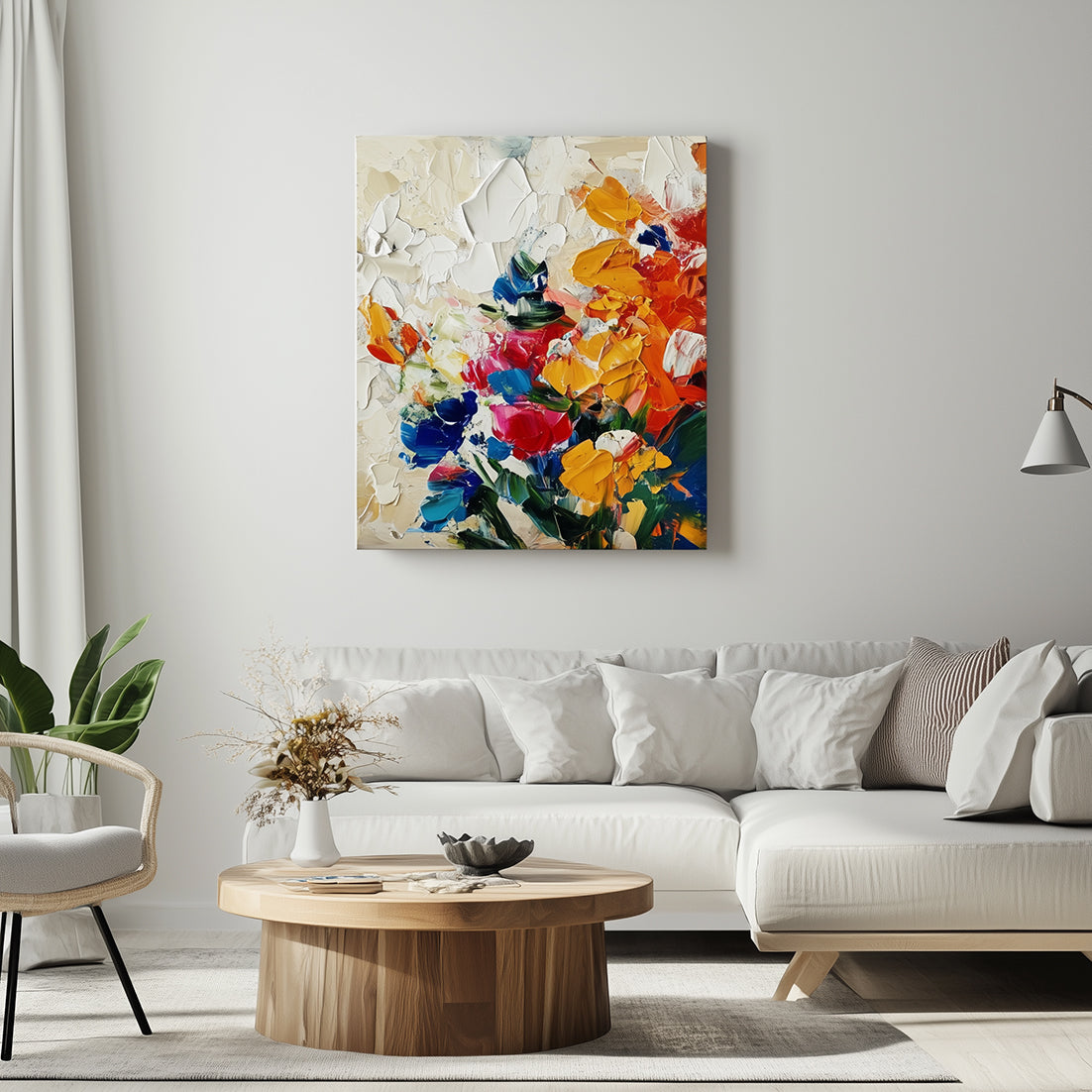 Color Symphony – Abstract Palette Knife Flower Canvas Textured Wall Art Vertical Decor