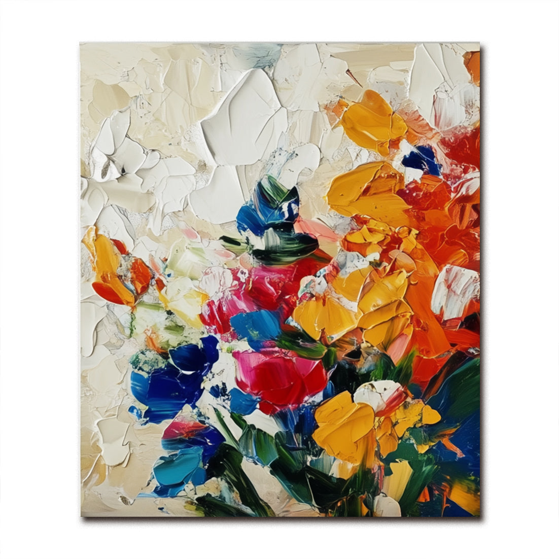Color Symphony – Abstract Palette Knife Flower Canvas Textured Wall Art Vertical Decor