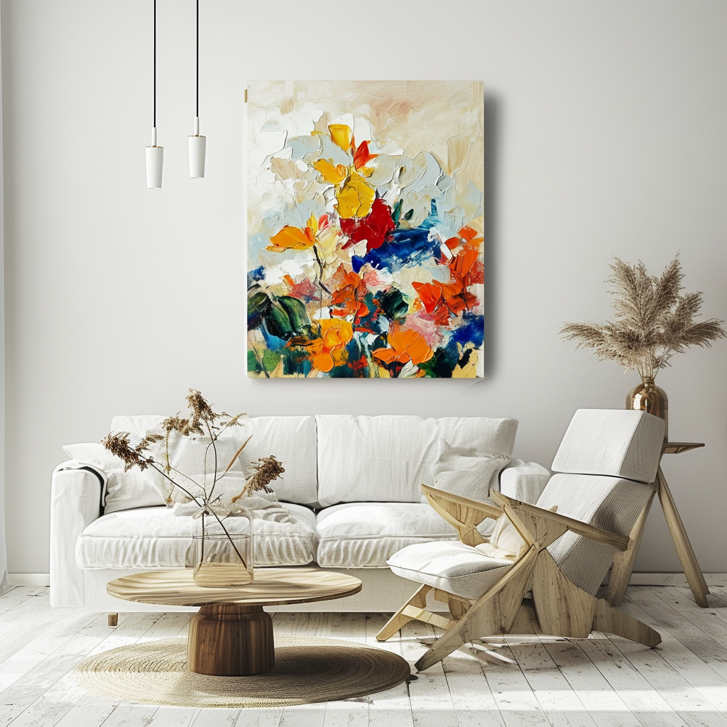 Blooming Energy – Abstract Flower Palette Knife Canvas Colorful Wall Art Vertical