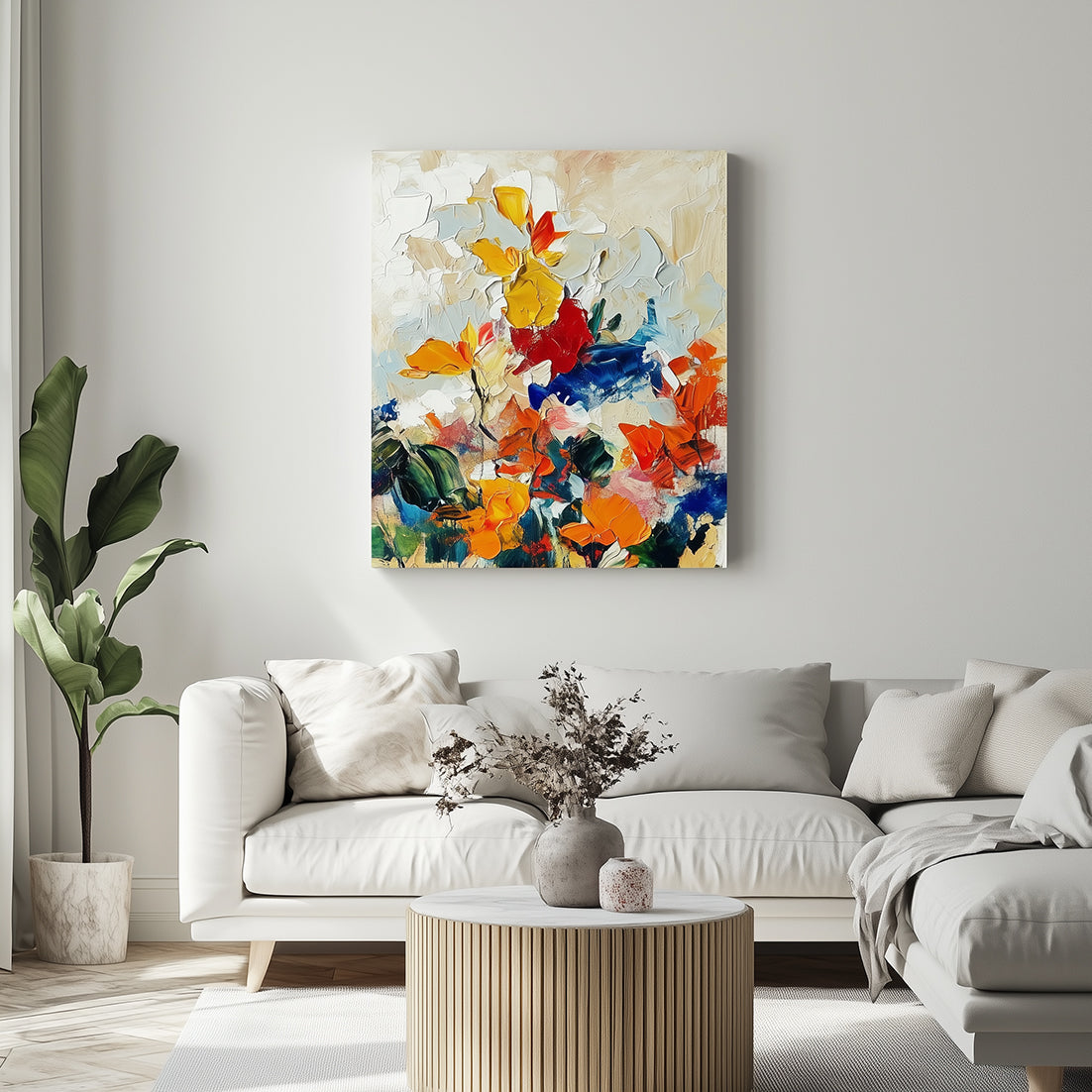 Blooming Energy – Abstract Flower Palette Knife Canvas Colorful Wall Art Vertical