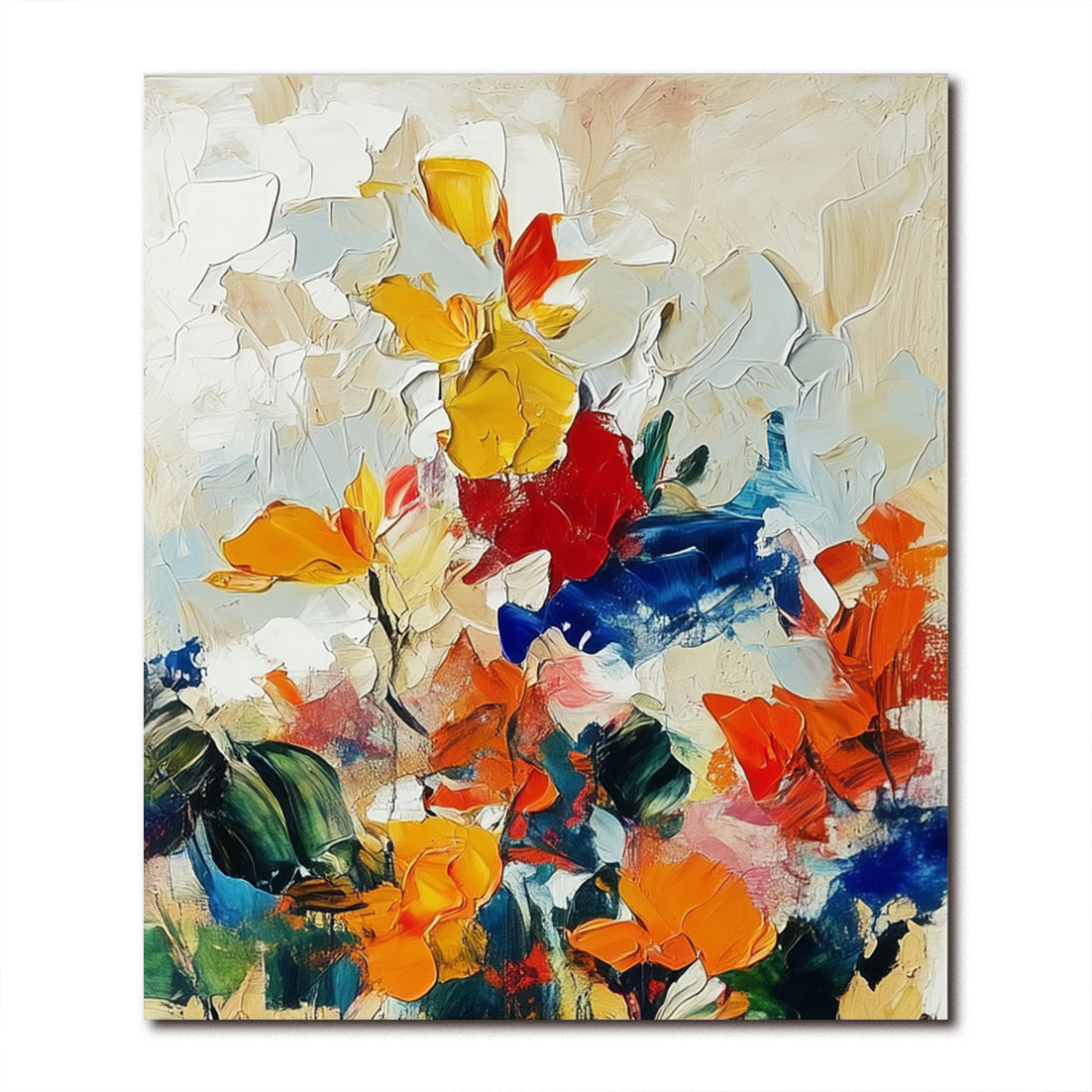 Blooming Energy – Abstract Flower Palette Knife Canvas Colorful Wall Art Vertical