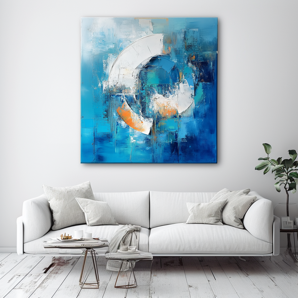 Modern Abstract Blue Oil Painting Geometric Circle Canvas Wall Art