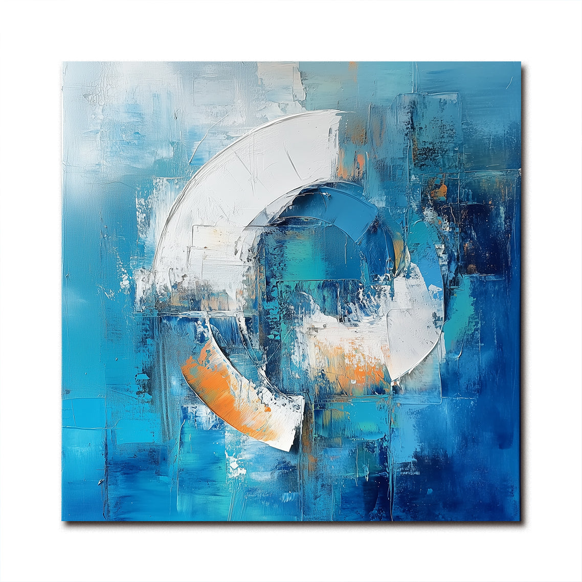Modern Abstract Blue Oil Painting Geometric Circle Canvas Wall Art