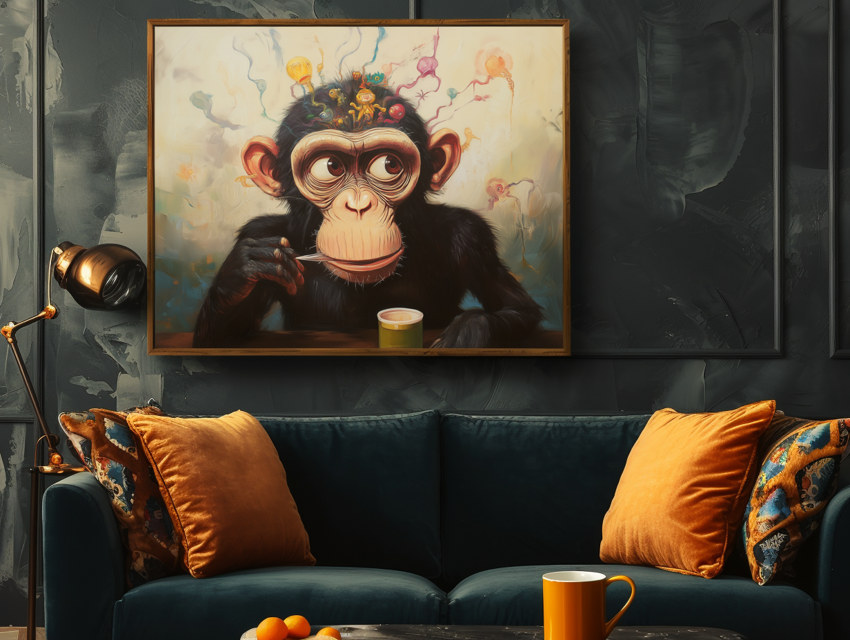 Idea Brew – Abstract Monkey Wall Art Funny Animal Canvas for Modern Decor