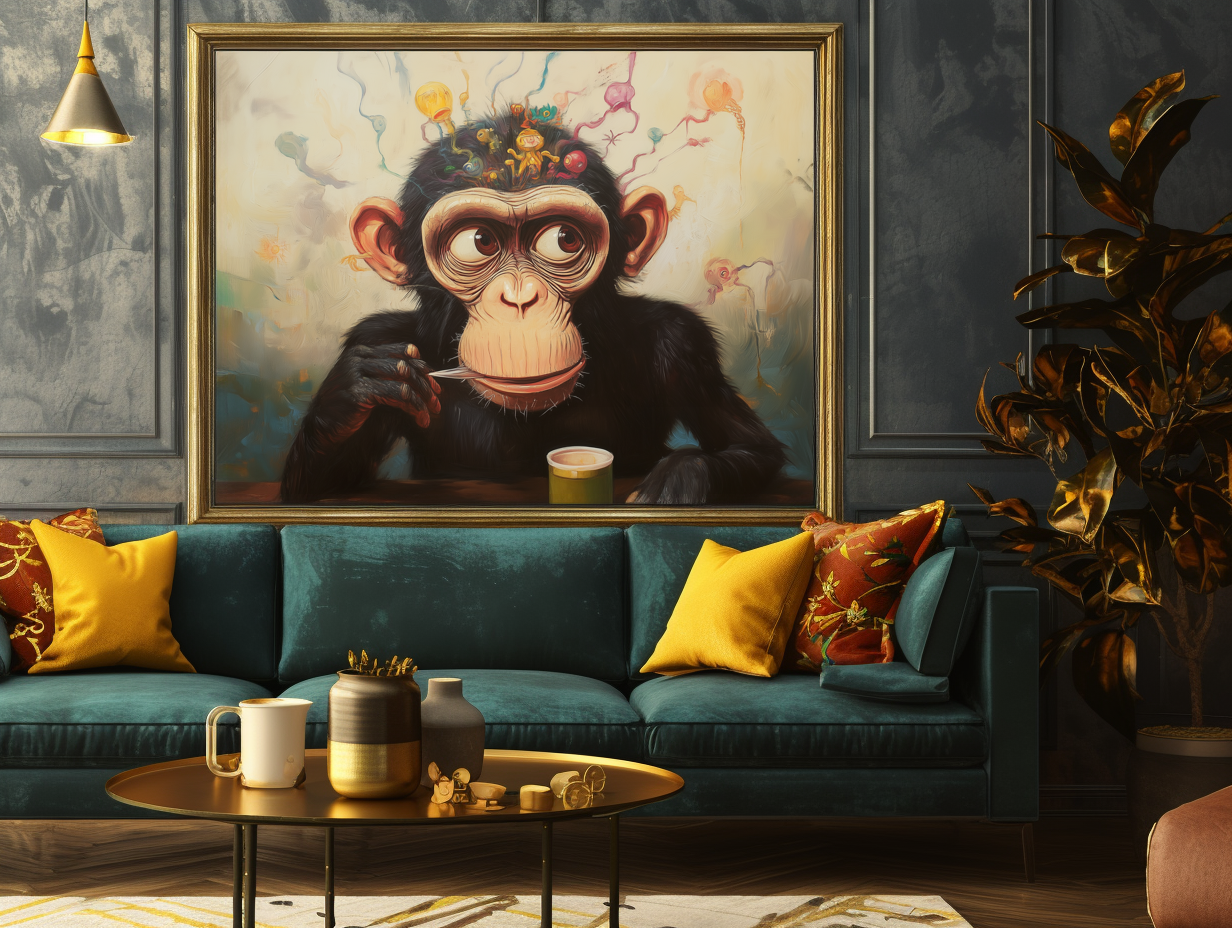 Idea Brew – Abstract Monkey Wall Art Funny Animal Canvas for Modern Decor
