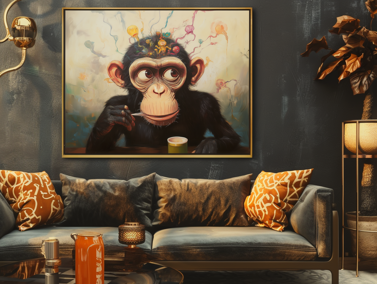 Idea Brew – Abstract Monkey Wall Art Funny Animal Canvas for Modern Decor