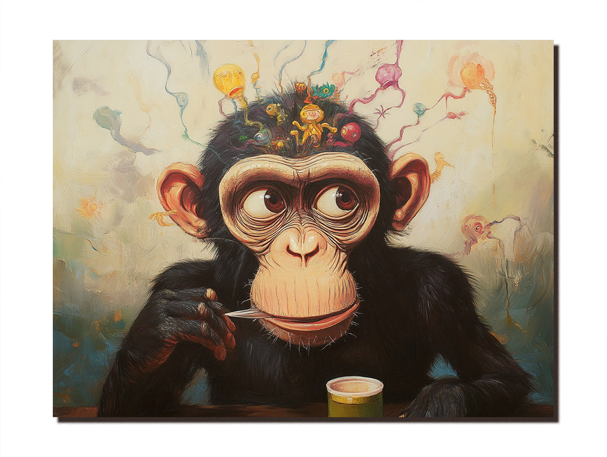 Idea Brew – Abstract Monkey Wall Art Funny Animal Canvas for Modern Decor