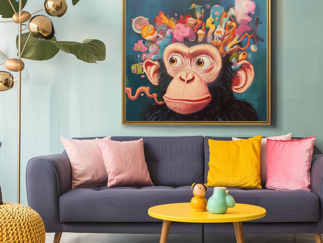 Imaginative Monkey Art Print Whimsical Abstract Cartoon Wall Decor