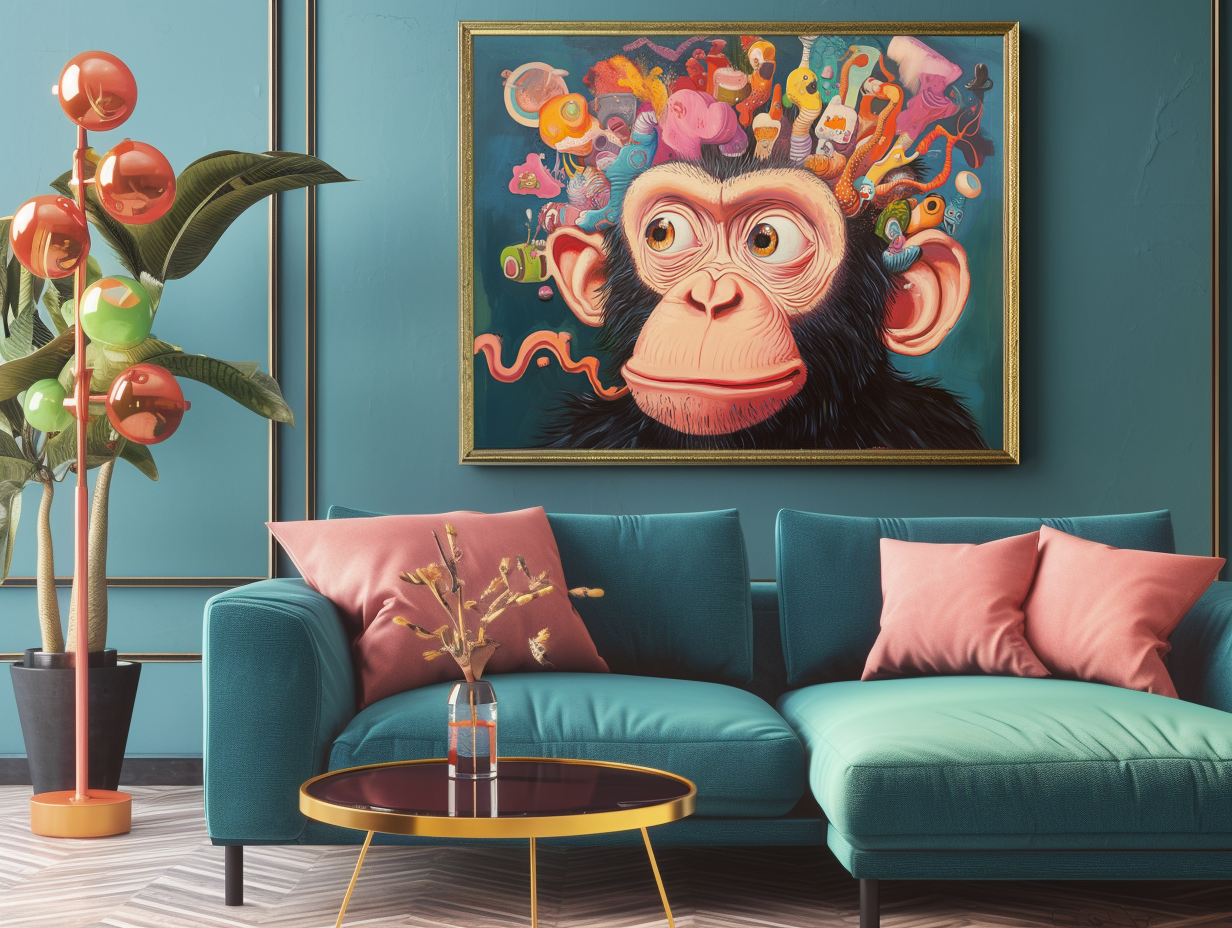 Imaginative Monkey Art Print Whimsical Abstract Cartoon Wall Decor