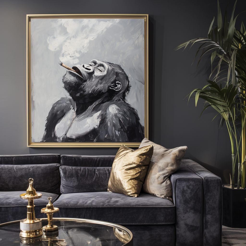 Smoking Gorilla Oil Painting Modern Graffiti Style Wall Art Decor