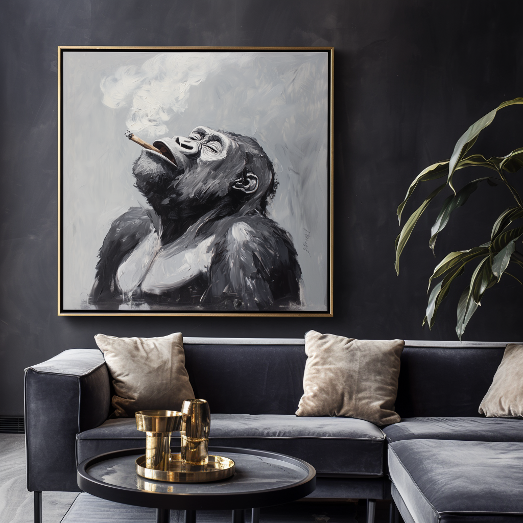 Smoking Gorilla Oil Painting Modern Graffiti Style Wall Art Decor