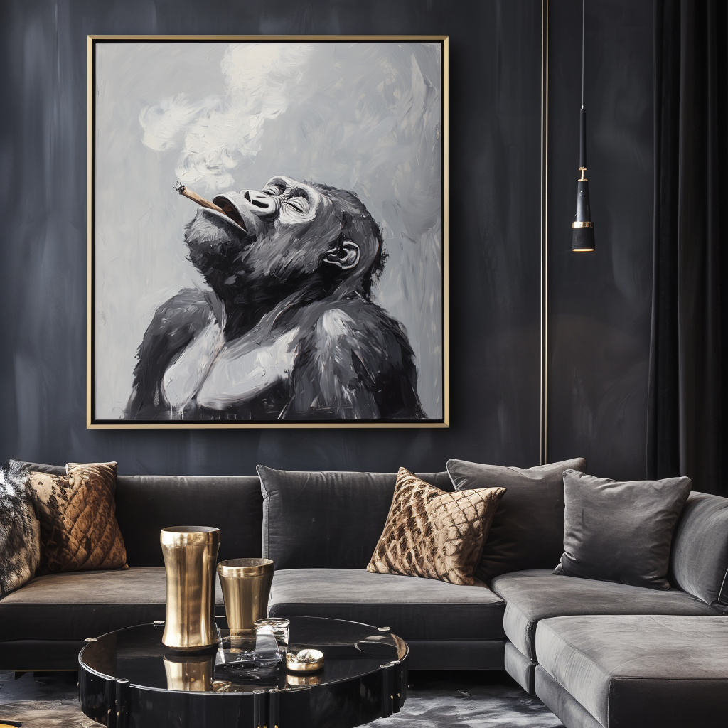 Smoking Gorilla Oil Painting Modern Graffiti Style Wall Art Decor