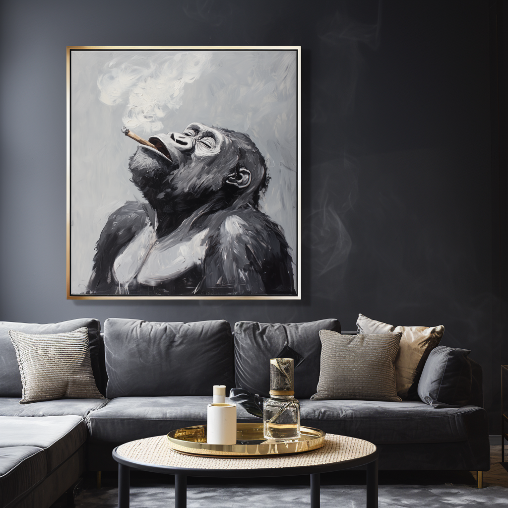 Smoking Gorilla Oil Painting Modern Graffiti Style Wall Art Decor