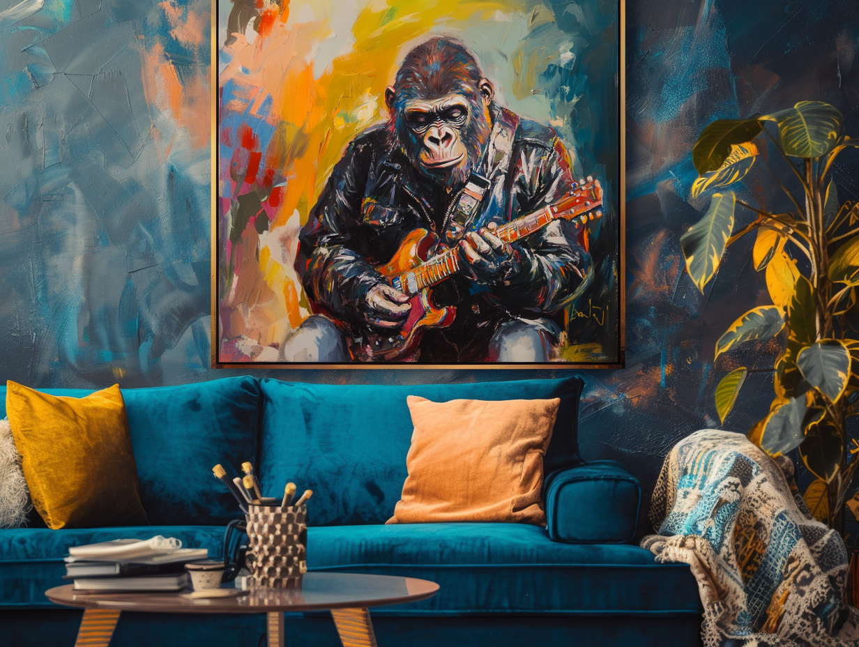 Ape Solo - Rockstar Gorilla Painting Cool Animal Guitar Wall Art for Music Lovers