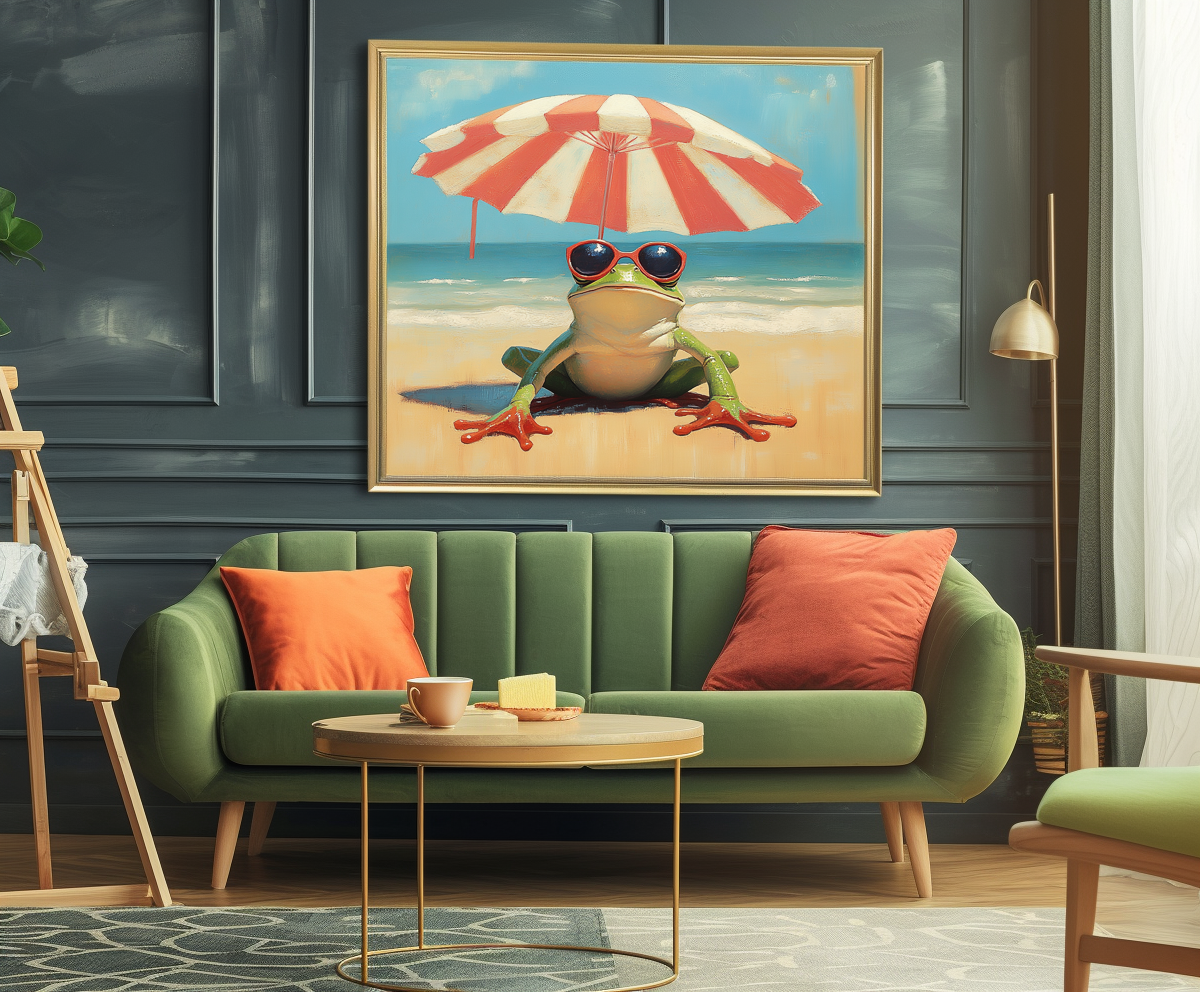 Chillin' Frog - Funny Frog Beach Painting Summer Animal Wall Art for Kids or Home