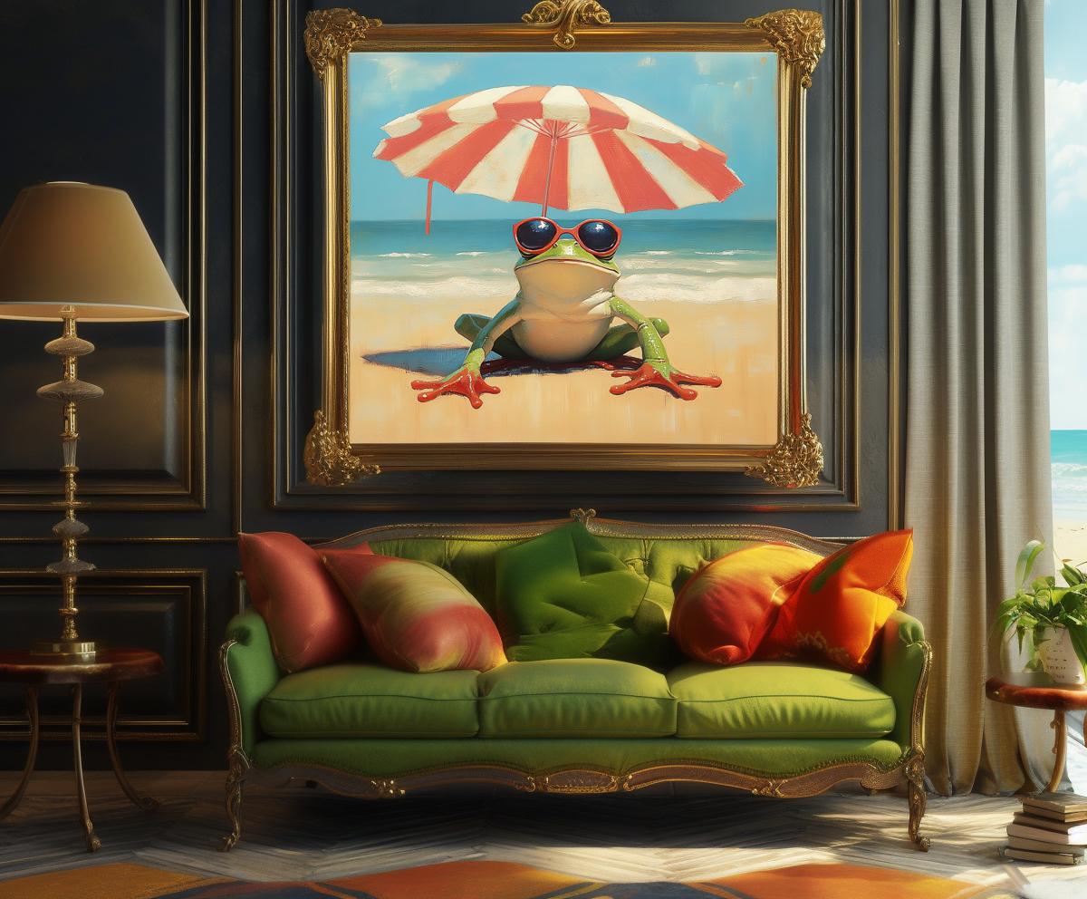 Chillin' Frog - Funny Frog Beach Painting Summer Animal Wall Art for Kids or Home