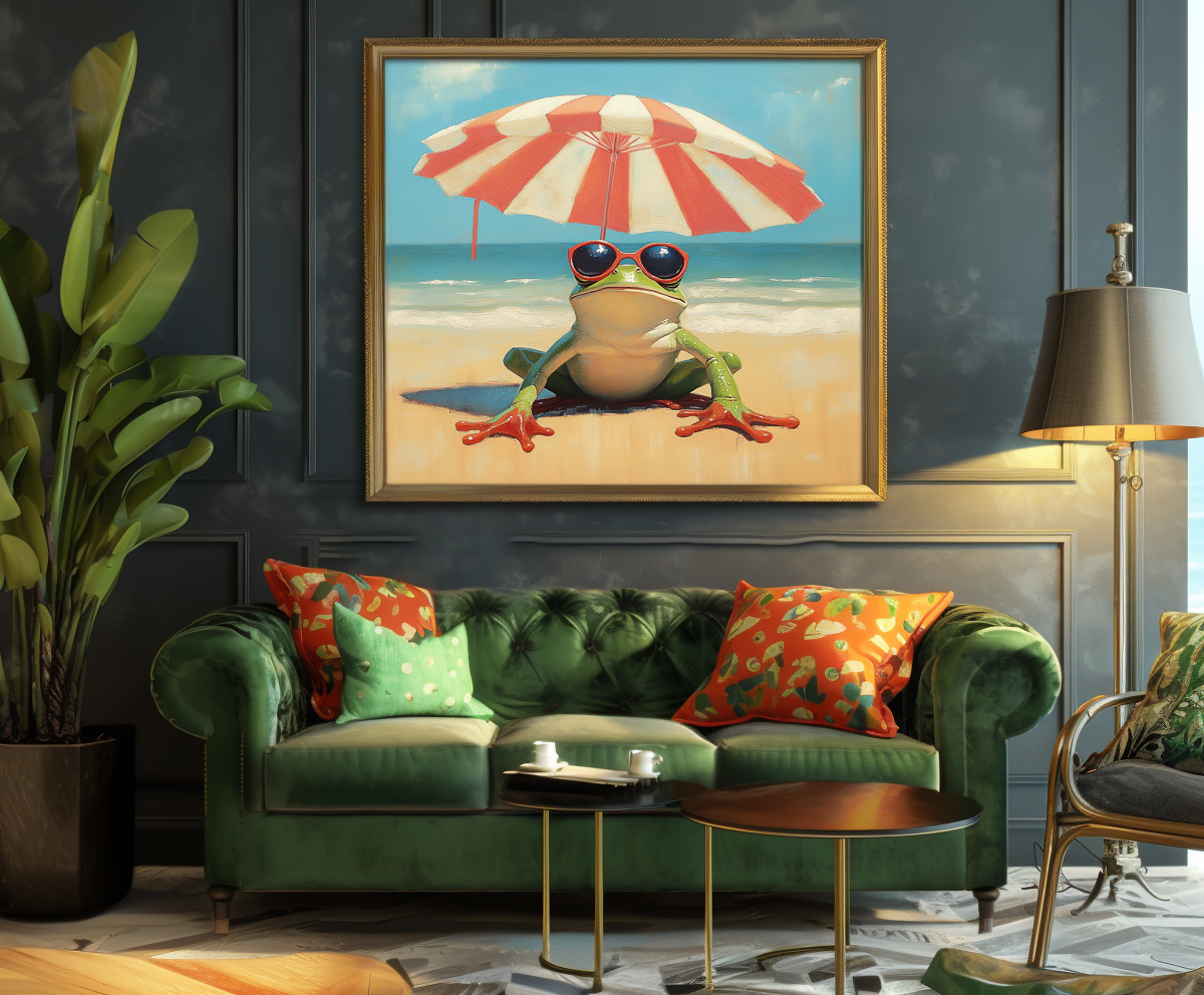 Chillin' Frog - Funny Frog Beach Painting Summer Animal Wall Art for Kids or Home