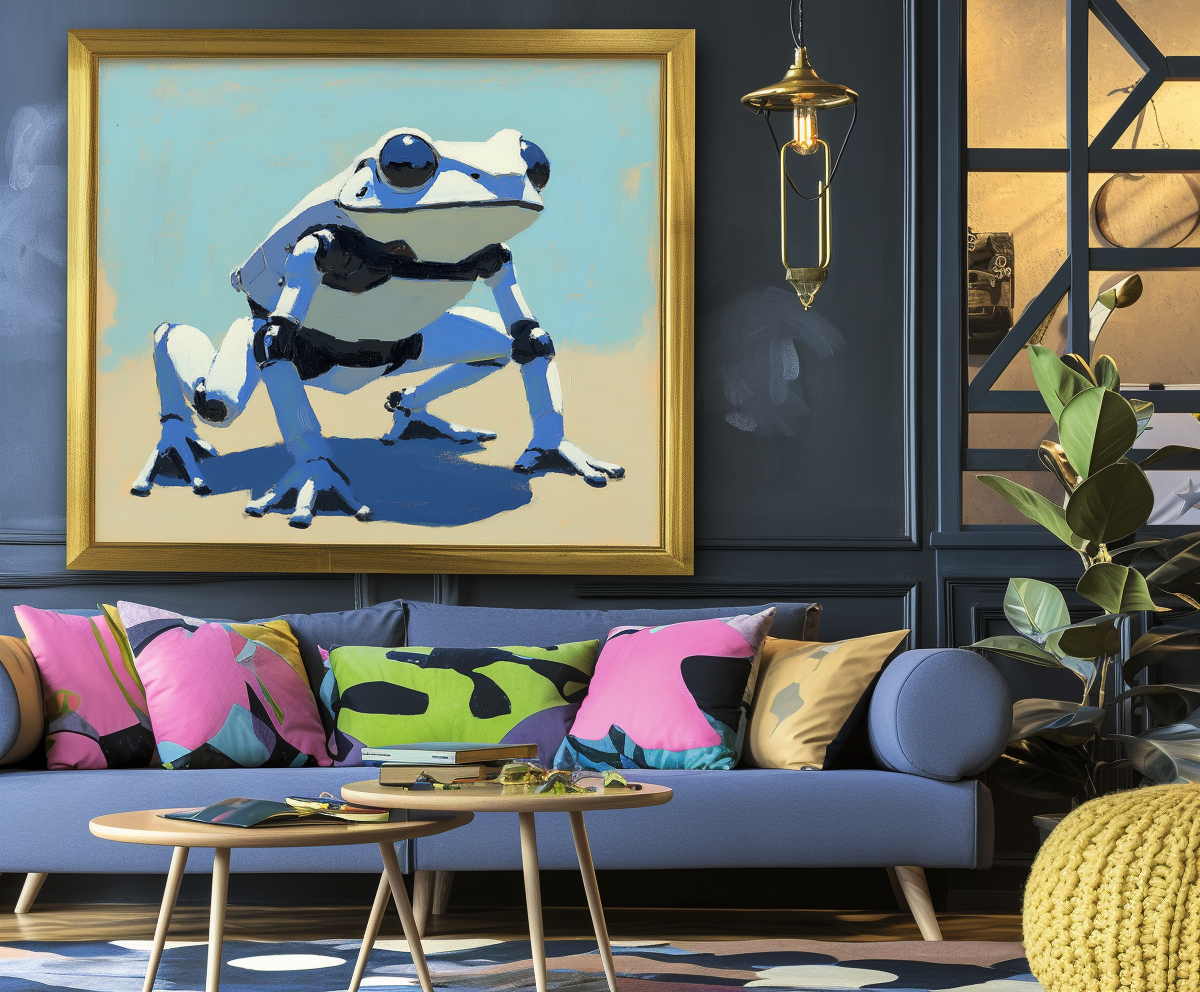 Cyber Hop - Robot Frog Art Futuristic Animal Wall Decor with Sci-Fi Style