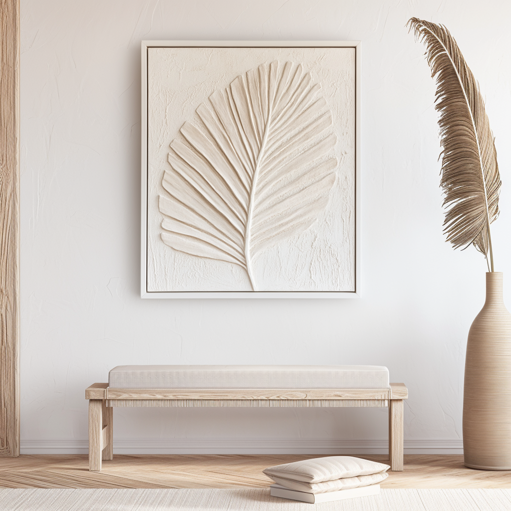 Whispering Palm - 3D Leaf Textured Wall Art Neutral Botanical Canvas Painting