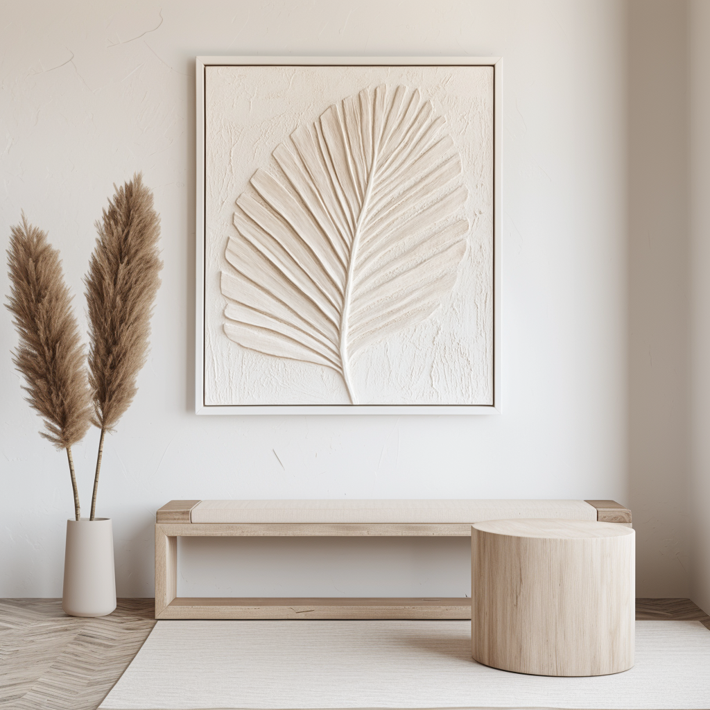Whispering Palm - 3D Leaf Textured Wall Art Neutral Botanical Canvas Painting