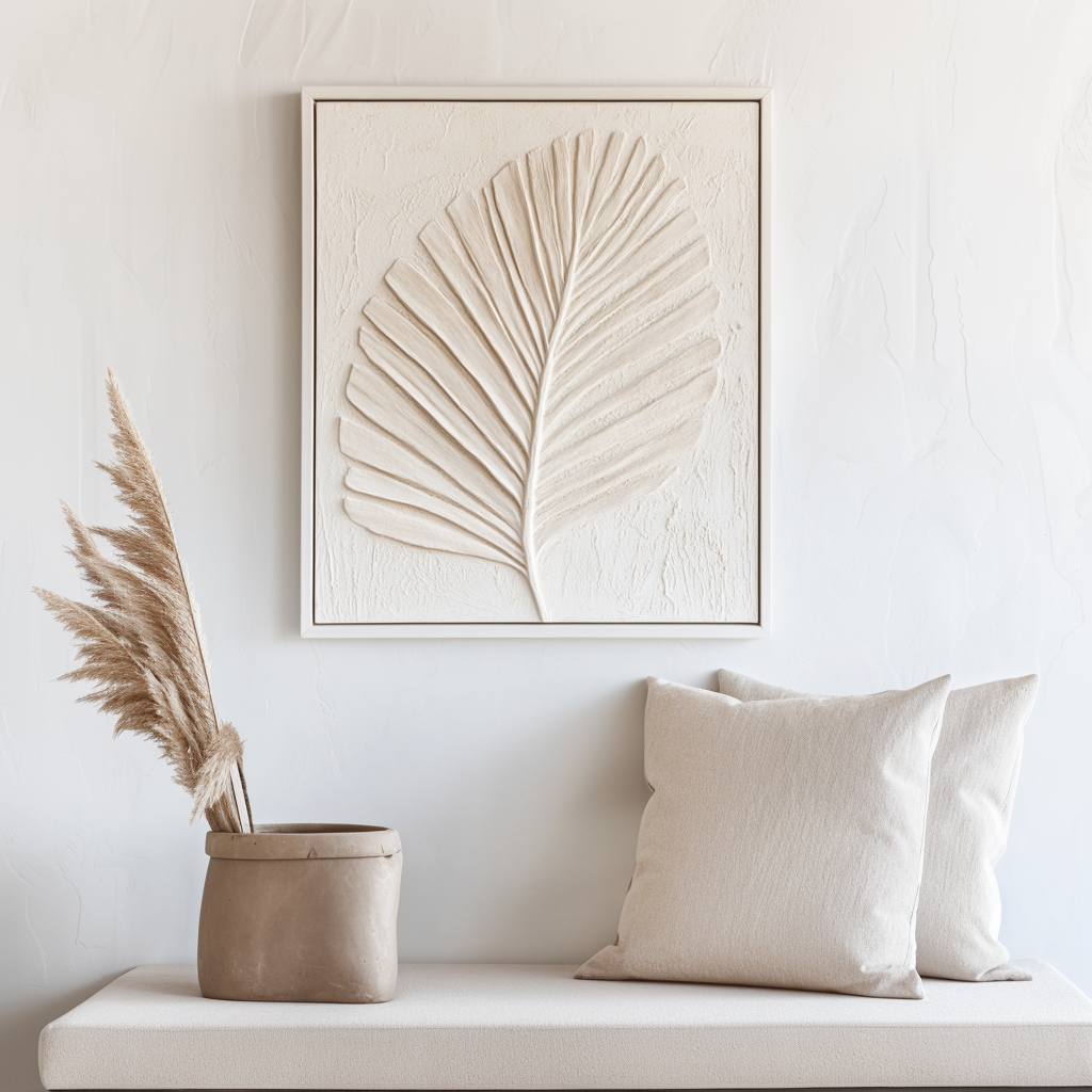 Whispering Palm - 3D Leaf Textured Wall Art Neutral Botanical Canvas Painting