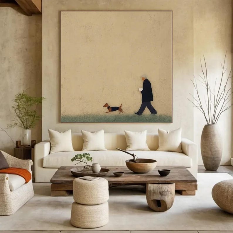 Quiet Walk — Minimal Figurative Oil Painting for Modern Interiors