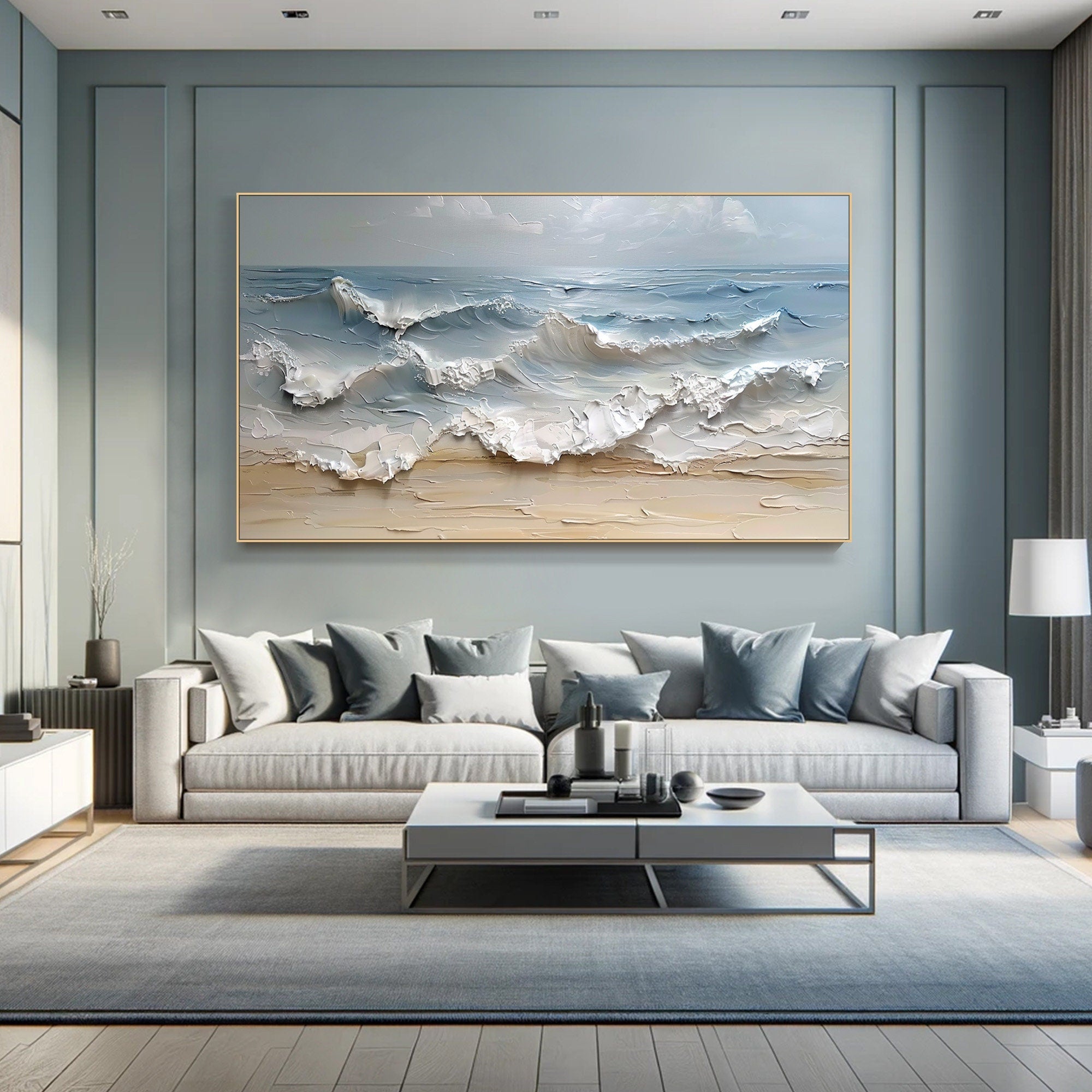 Tranquil Tide: Textured Seascape Canvas Art