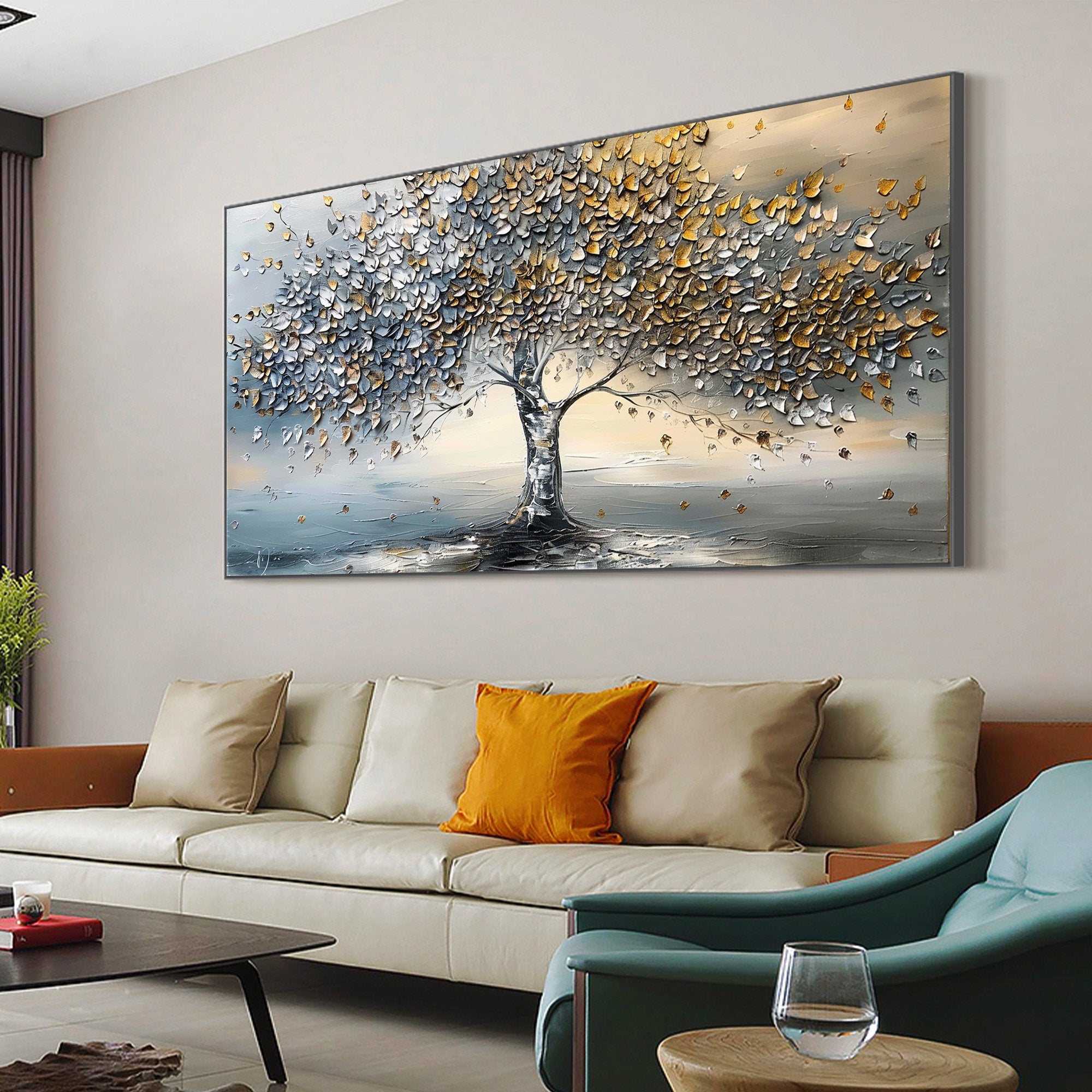 Golden Breeze: Metallic Tree of Life Painting