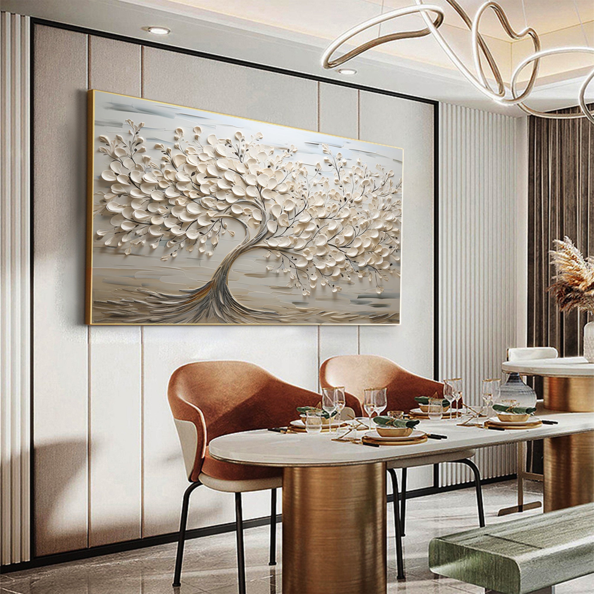 Serene Blossom: Textured Tree Canvas in Neutral Tones