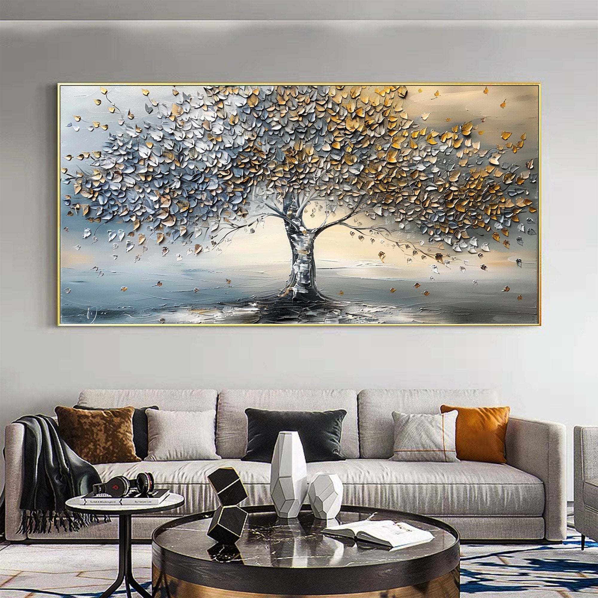 Golden Breeze: Metallic Tree of Life Painting