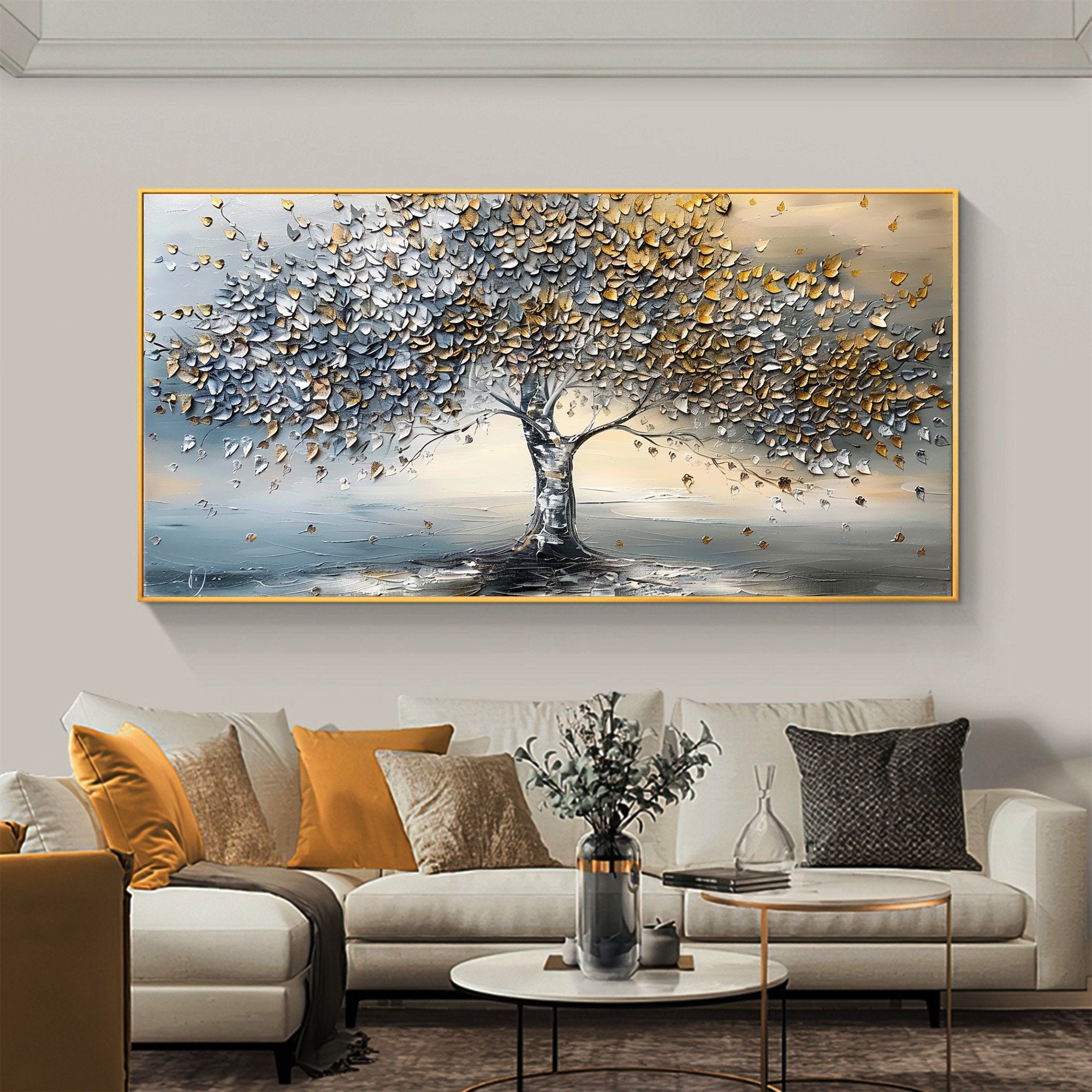 Golden Breeze: Metallic Tree of Life Painting