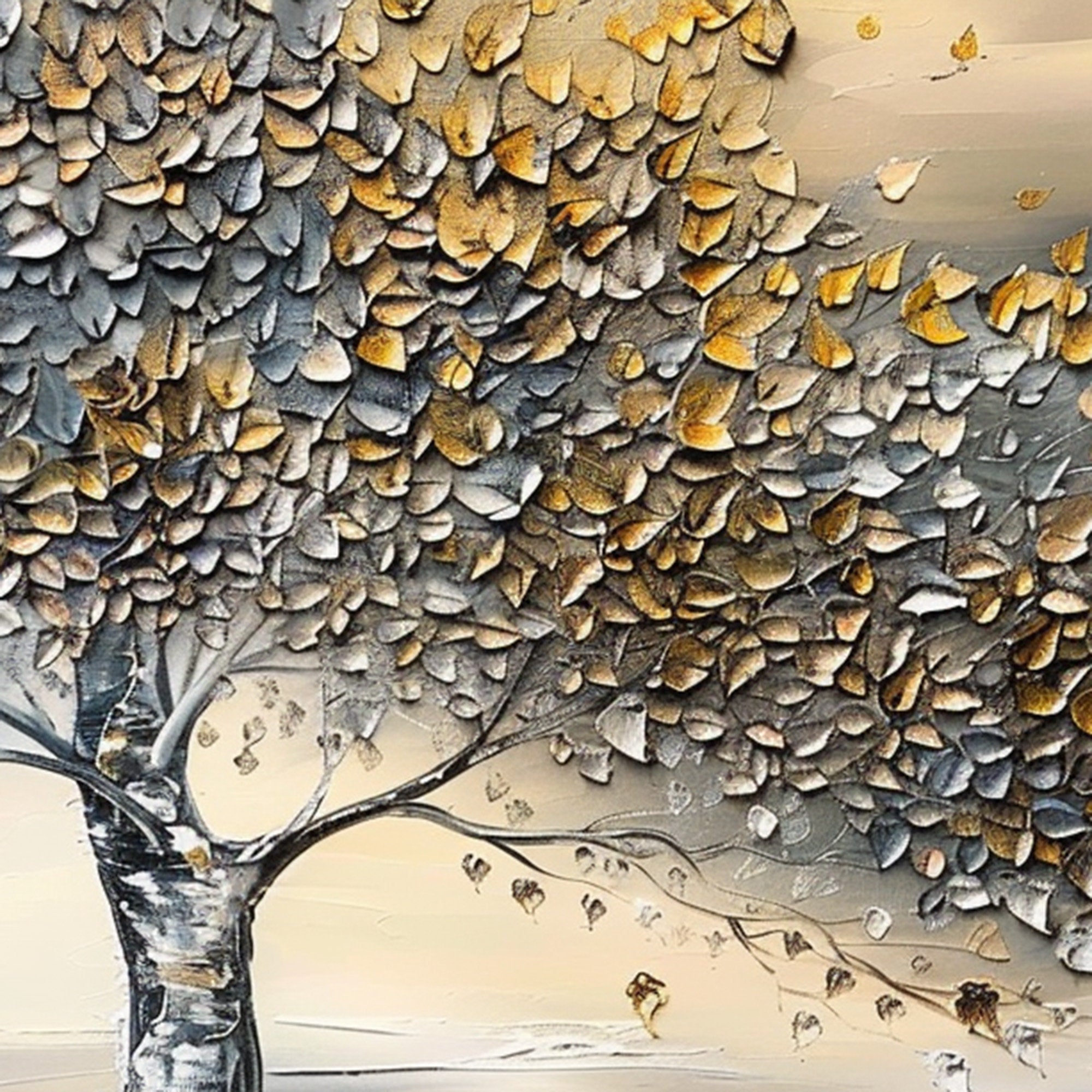 Golden Breeze: Metallic Tree of Life Painting