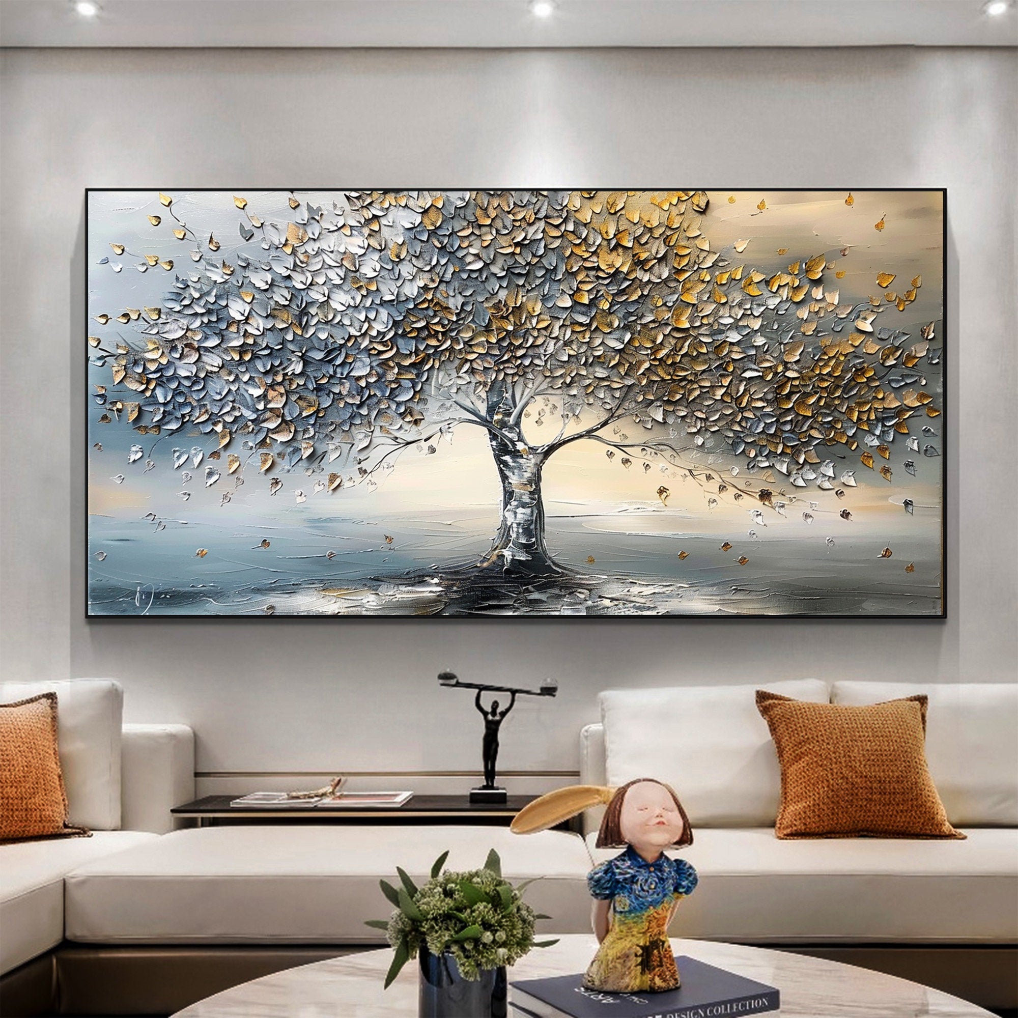Golden Breeze: Metallic Tree of Life Painting