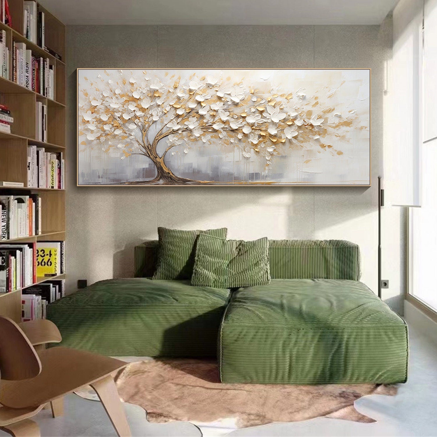 Golden Bloom: Abstract Tree Canvas