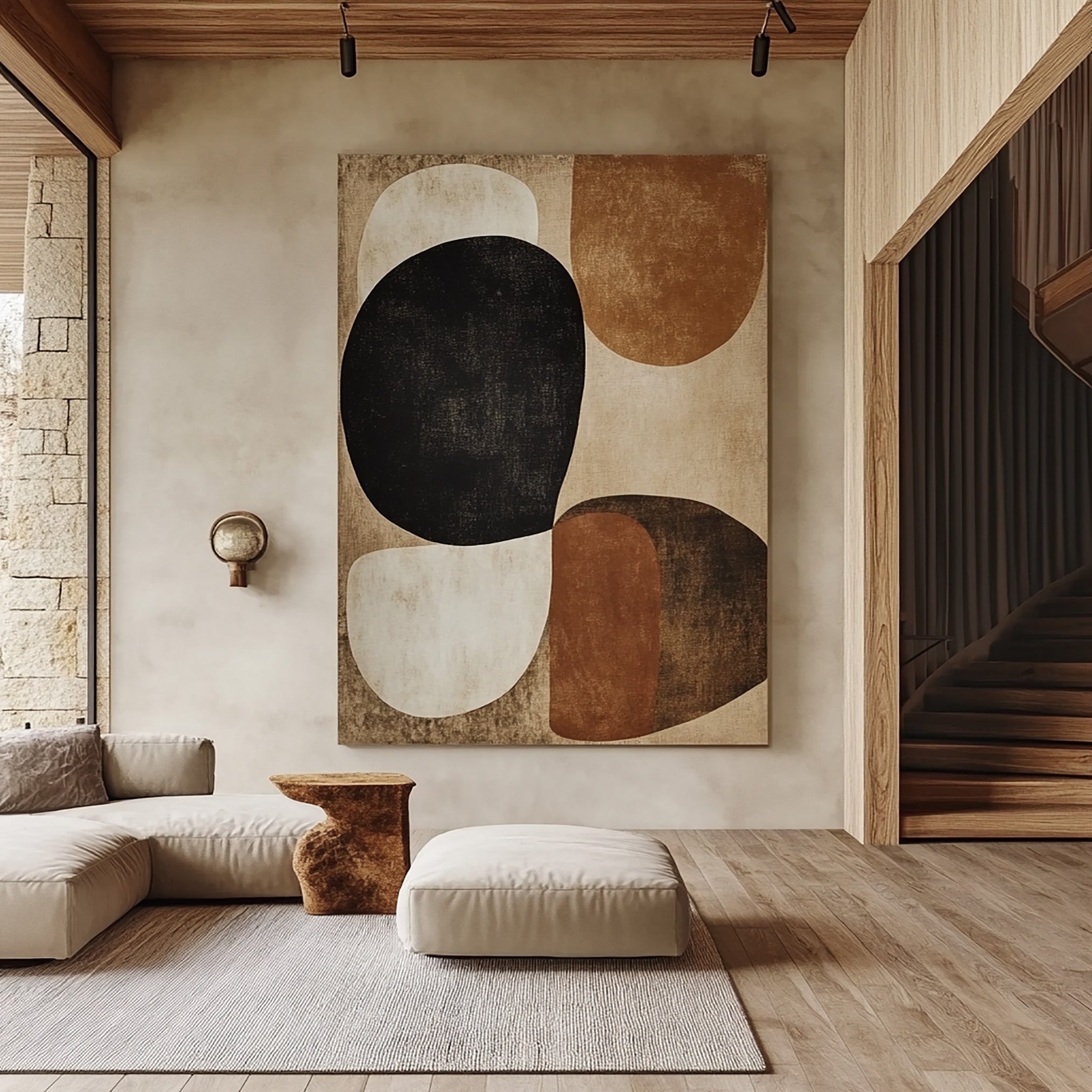 Earthbound Harmony: Abstract Geometric Canvas for Warm Interiors