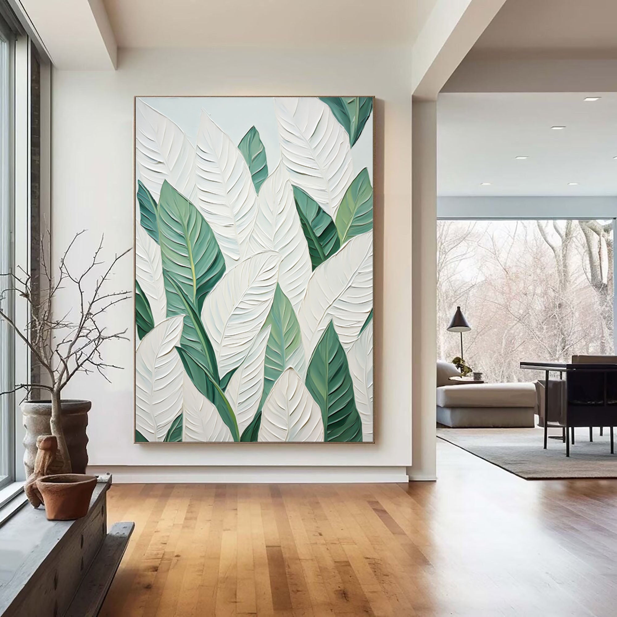 Emerald Leaves: Botanical Canvas