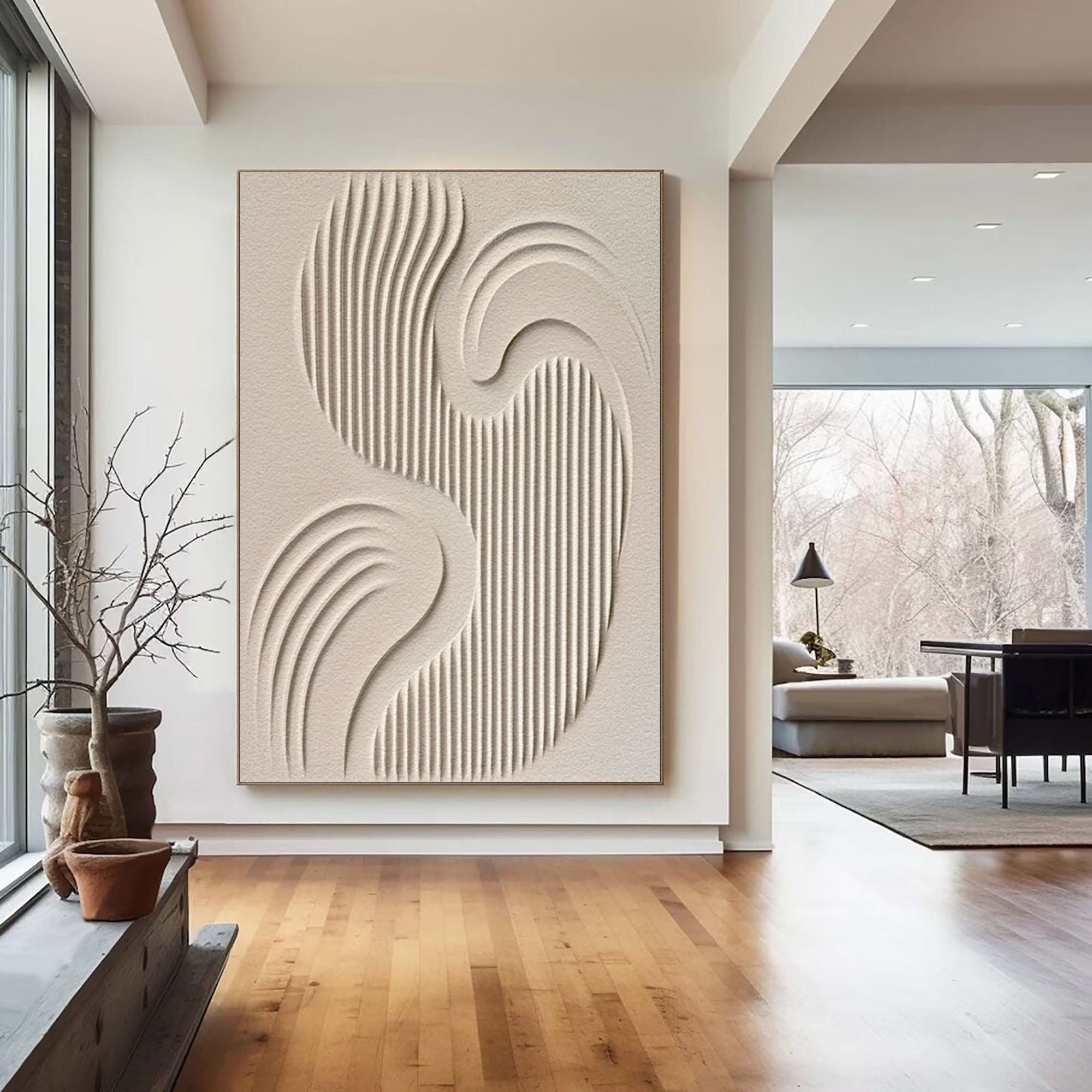 Flowing Lines: Beige Canvas Art