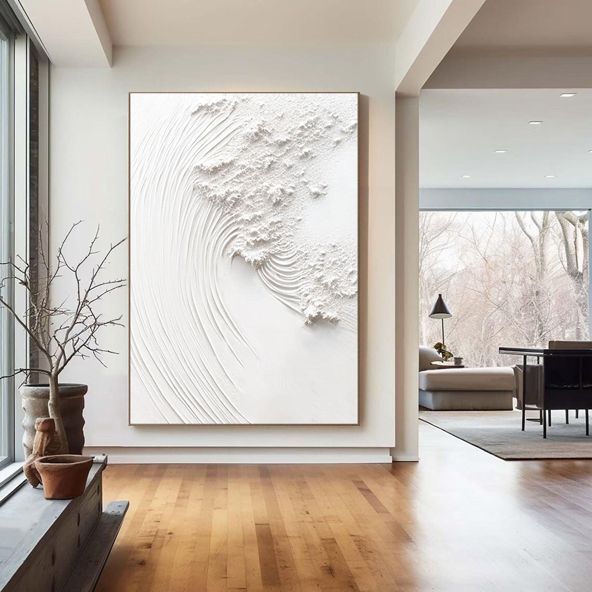 Tranquil Flow: White Wall Art