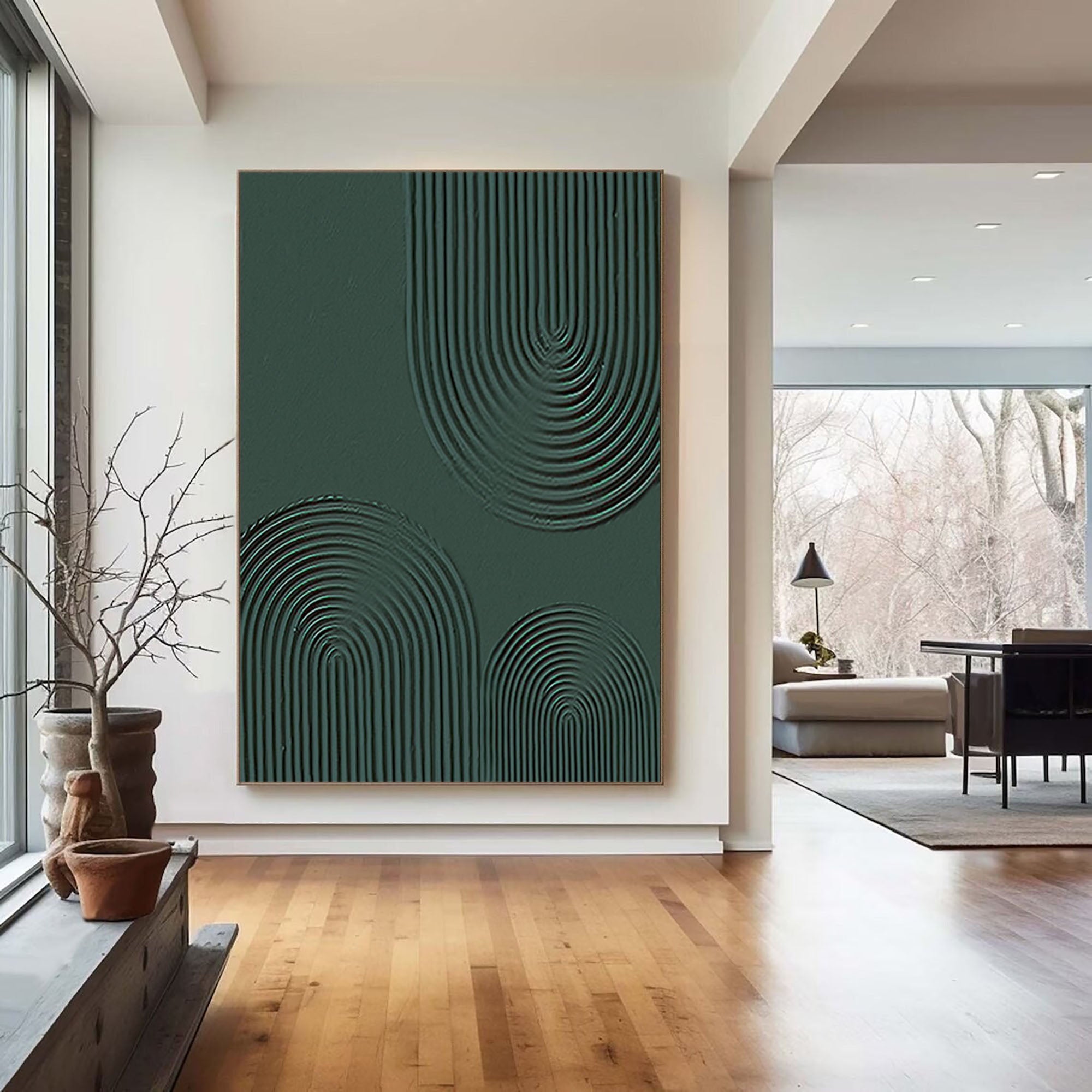 Emerald Curves: Single Canvas Art