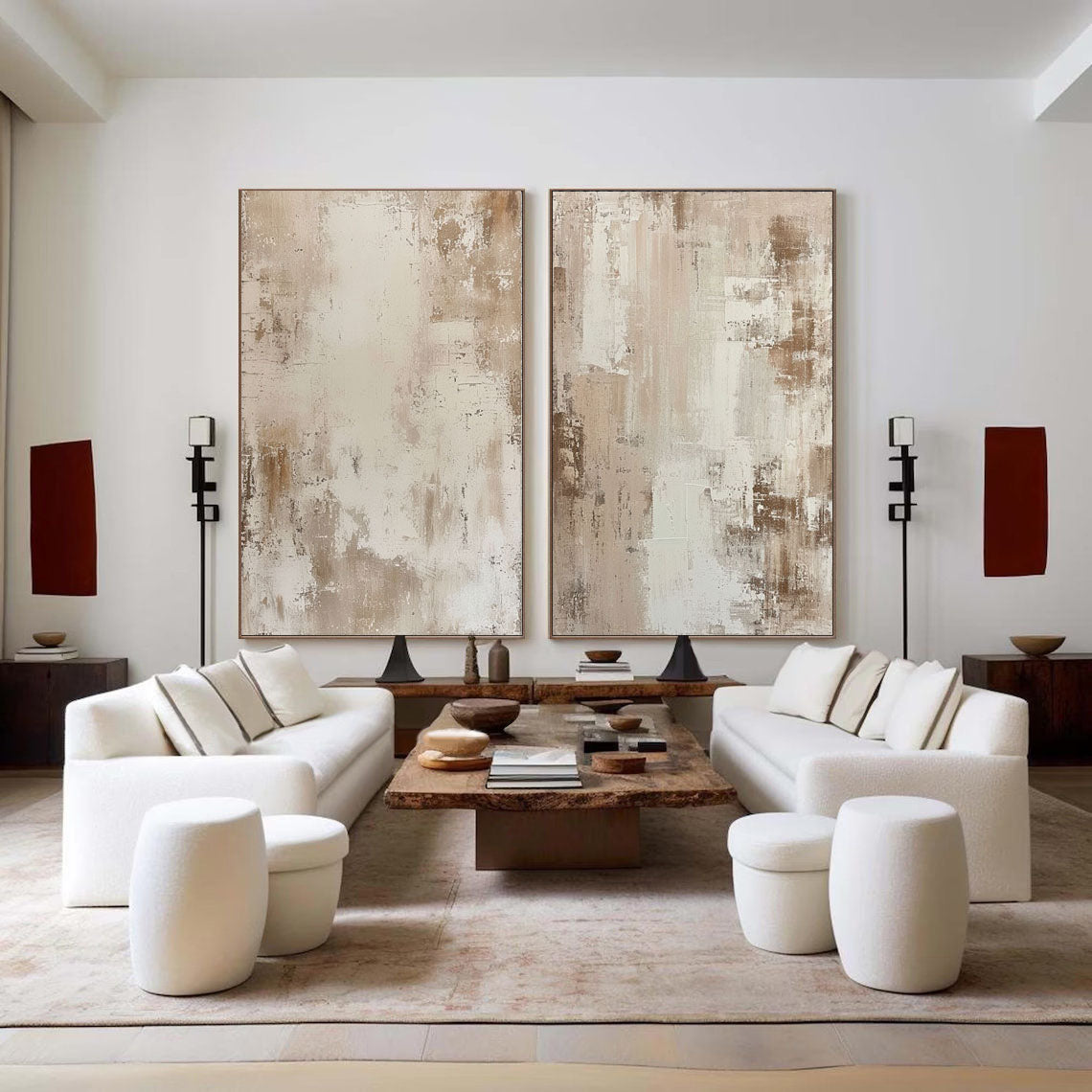 Beige & Brown Minimalist Painting Set Of 2 #BBS 007