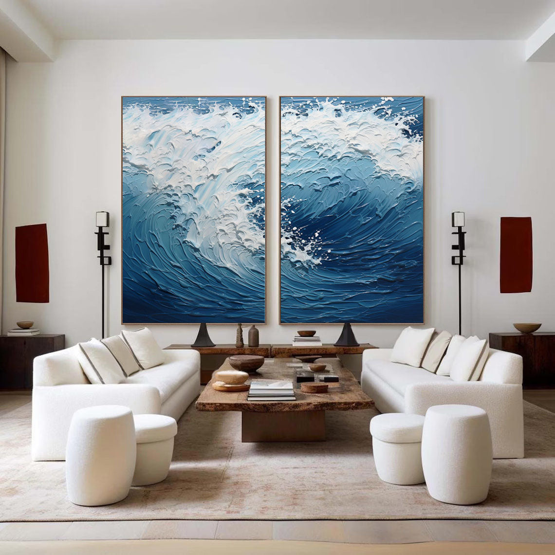 Ocean's Pulse Textured Wave Wall Art Diptych on Acoustic Panels