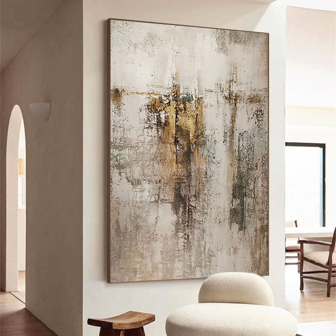 Golden Mirage: Abstract Textured Canvas